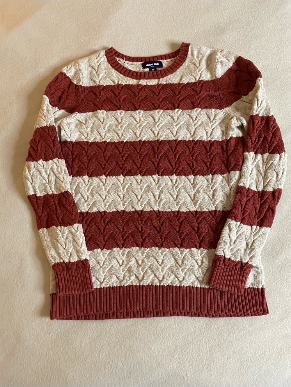 Lands in white burgundy cable knit  sweater the drifter coastal nautical
